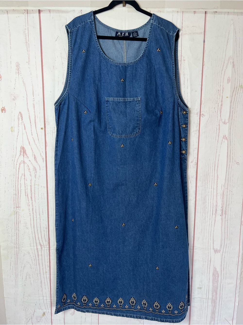 Vintage MPH Blues Denim Jumper Dress Size 2X Blue Jean Embroidered Granny Core ~